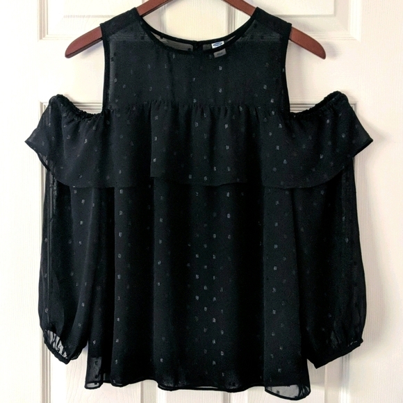 Old Navy Cold Shoulder Flowy Babydoll Top Black Small - Picture 1 of 12